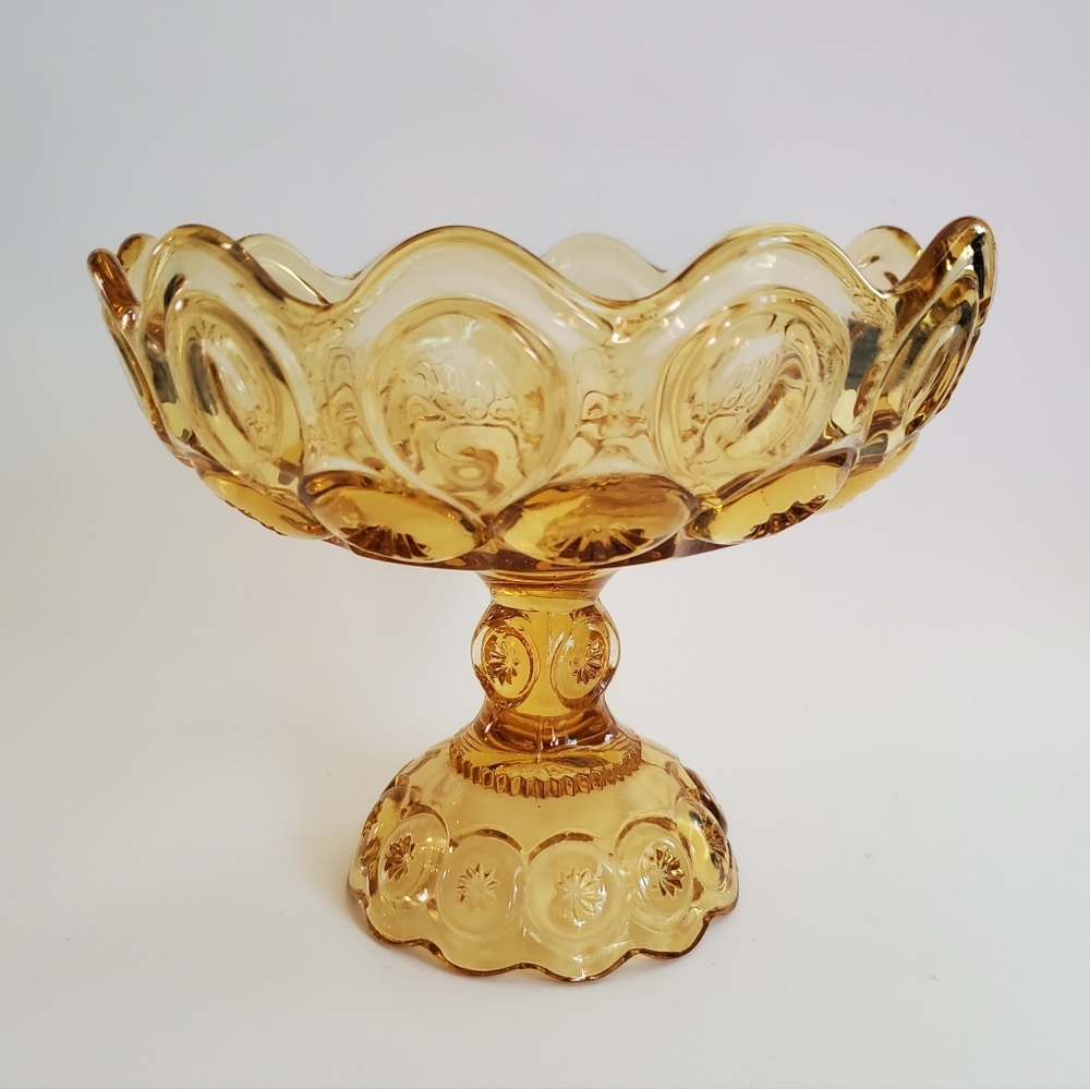 L.E. Smith Amber Moon & Stars Compote Pedestal Decorative Centerpiece